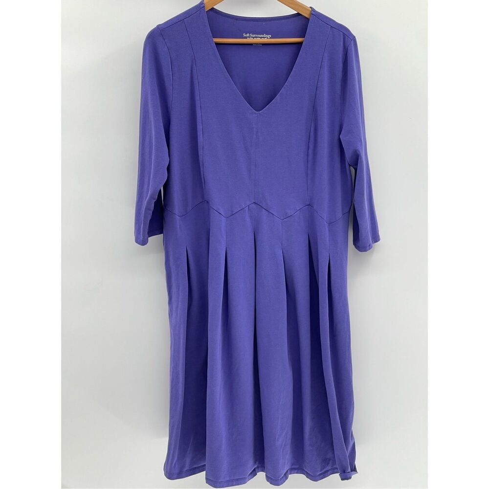 Soft Surroundings Dress Women Size XL Purple 3/4 Sleeve Pleated A Line